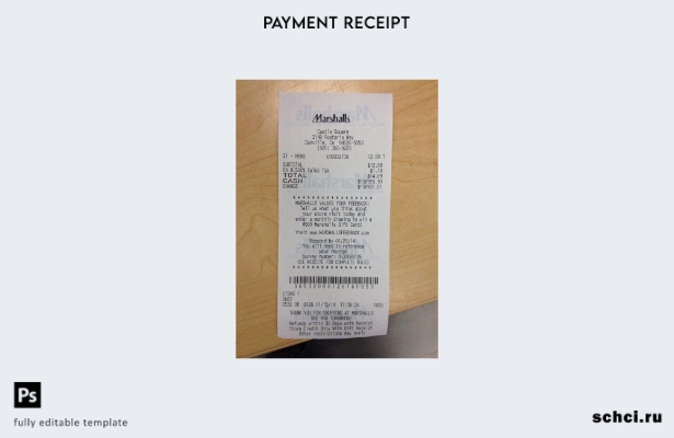 цифровая загрузка шаблона платежного чека магазина Marshalls